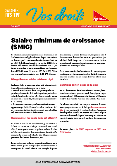 Salaires : Salaire minimum de croissance (SMIC)